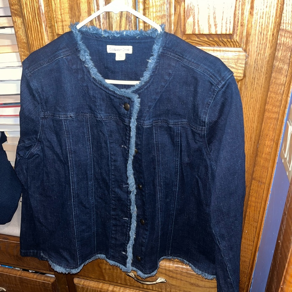 Coldwater Creek Dark Blue Frayed Denim Jacket